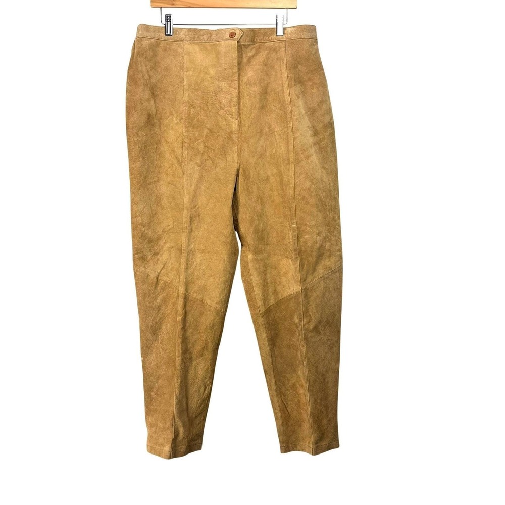 VTG Mitrani Tan Suede Leather Tapered Pants High‎ Waist Elastic Back Sz 18 NWT